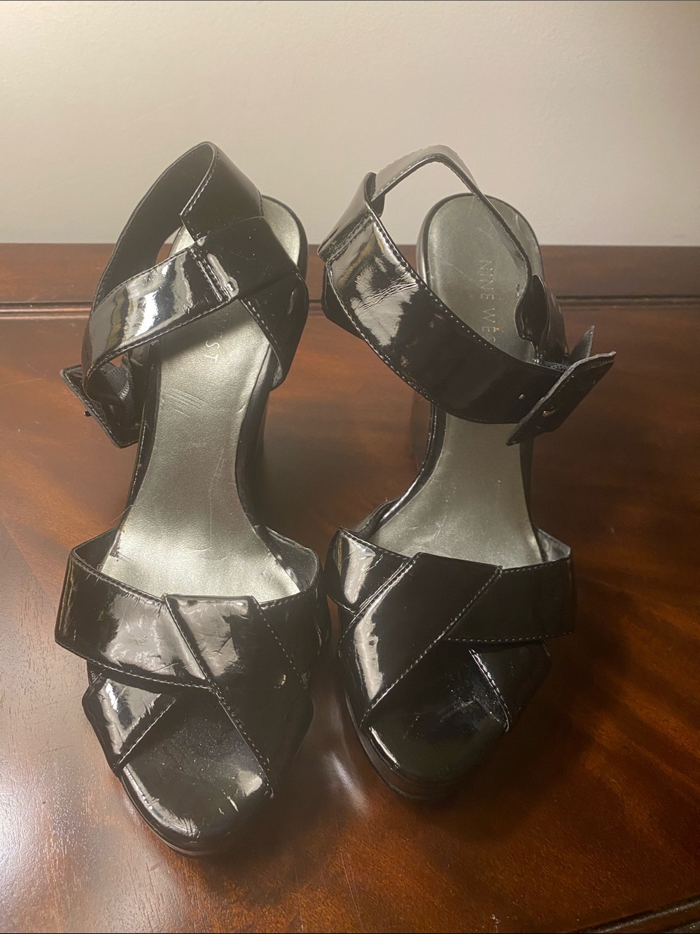 Nine West Black Patent Leather Strappy Sandals - Women